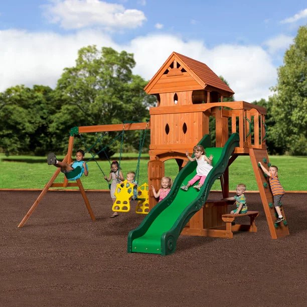 Wooden Swing Set with Playhouse and Snack Stand - Image 2