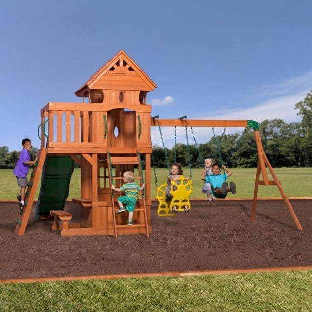Wooden Swing Set with Playhouse and Snack Stand - Image 4