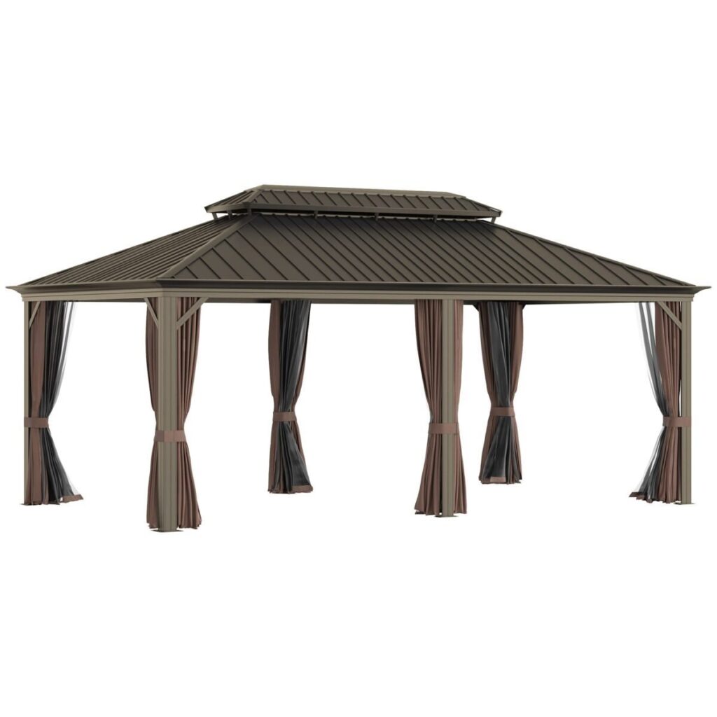Sunmthink 12×20 ft Hardtop Gazebo with Double Roof