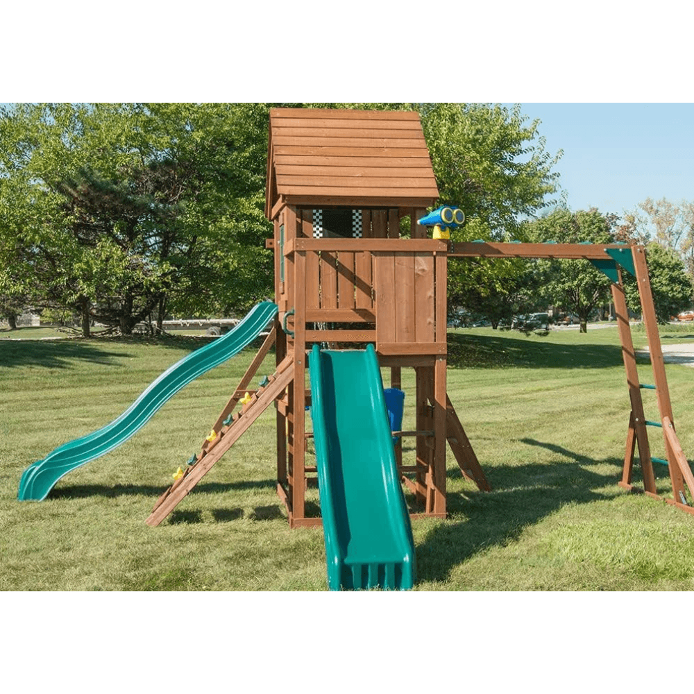 Plus Complete Wooden Outdoor Playset with Monkey Bars, Slide, Rock Wall and Swing Set Accessories - Image 7