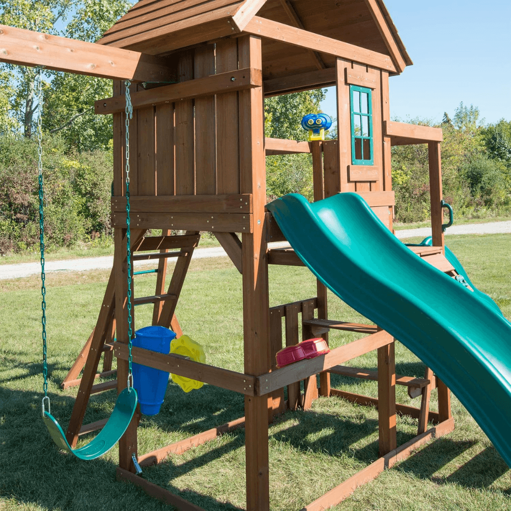 Plus Complete Wooden Outdoor Playset with Monkey Bars, Slide, Rock Wall and Swing Set Accessories - Image 8