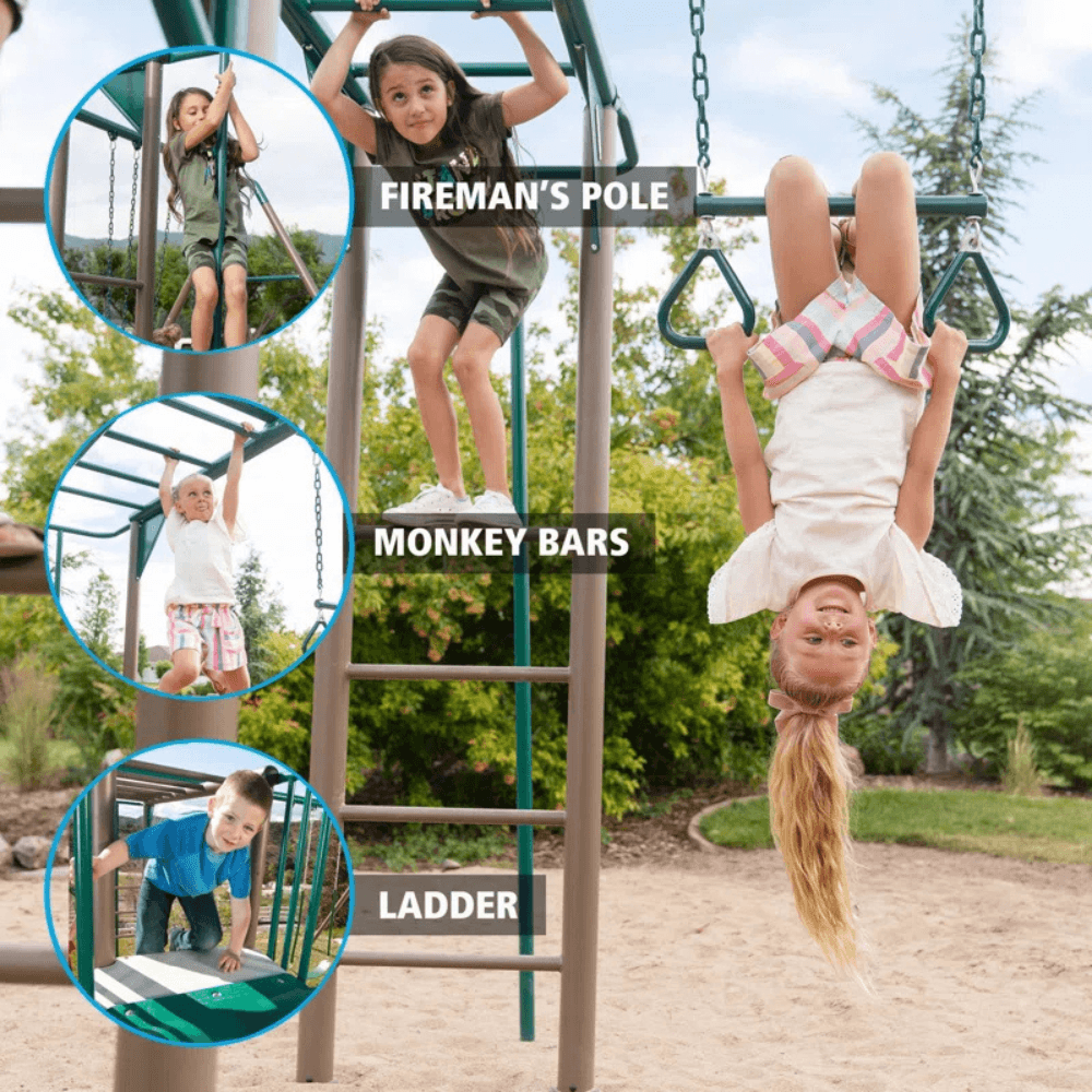 Powder Coated Steel Swing Set with 4 Swing(s), 1 Slide(s)