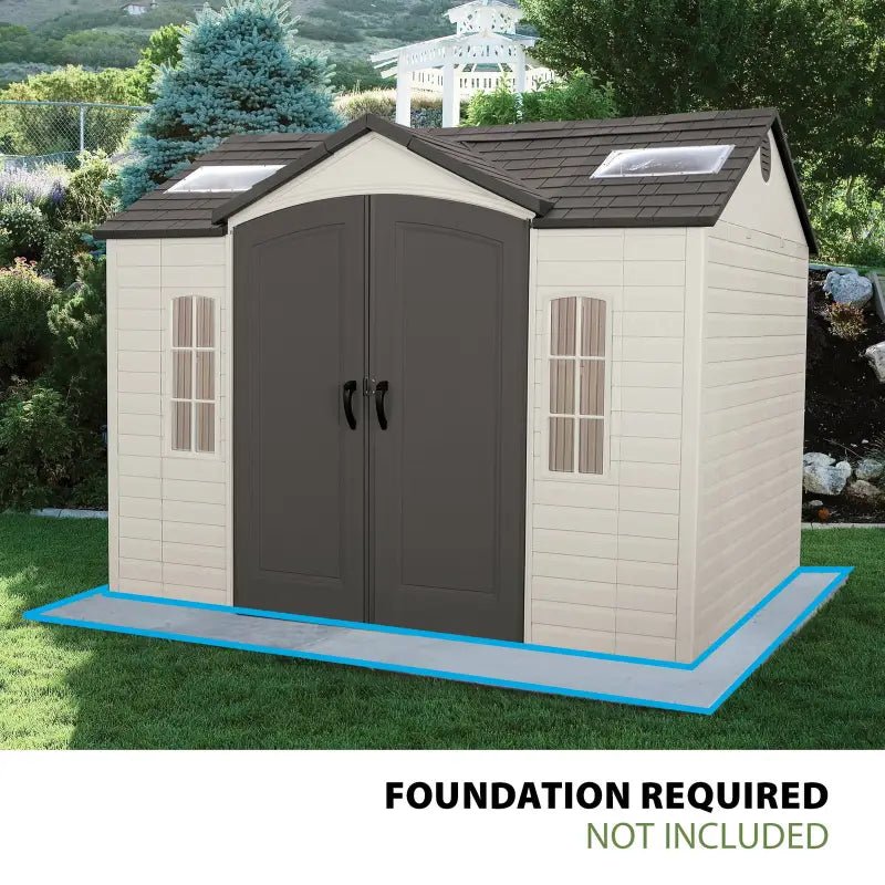 Lockable Polyethylene Outdoor Storage Shed, 10′ x 8′, Tan & Browns
